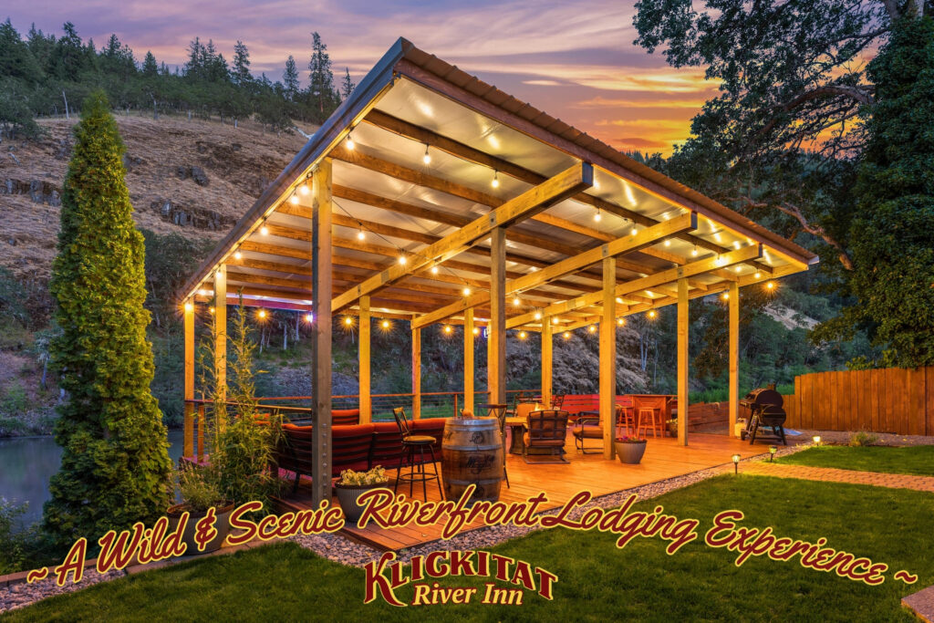 A covered patio with lights and seating for six.